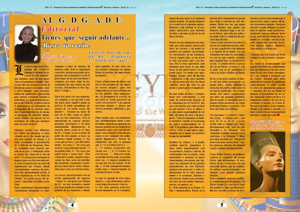Editorial de la Revista Nefertiti Verano 2020 año 12 Nro 2